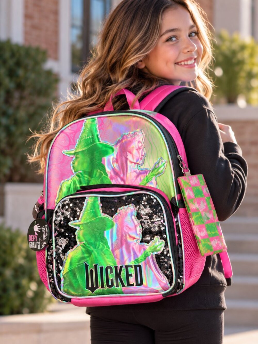 Wicked Elphaba Glinda 5 Piece Backpack Set Lunch Bag Water Bottle Sequin 16"